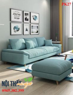 Bàn ghế phòng khách PK 27 màu xanh ngọc điểm hút mắt của căn phòng.