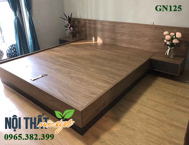 GN125 giường gỗ có tap đầu giường giường ngủ liền tap GN125