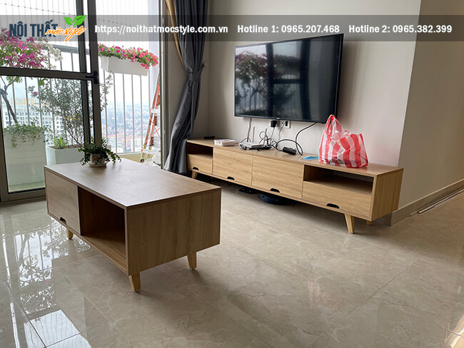 Thi công nội thất phòng khách và bàn trà và kệ tivi