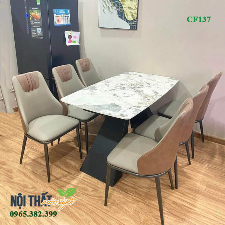 Bộ 6 ghế Spot nâu kết hợp bàn đá chân A dài 1m4 cho không gian nhỏ Bộ 6 ghế Spot nâu kết hợp bàn đá chân A dài 1m4 cho không gian nhỏ