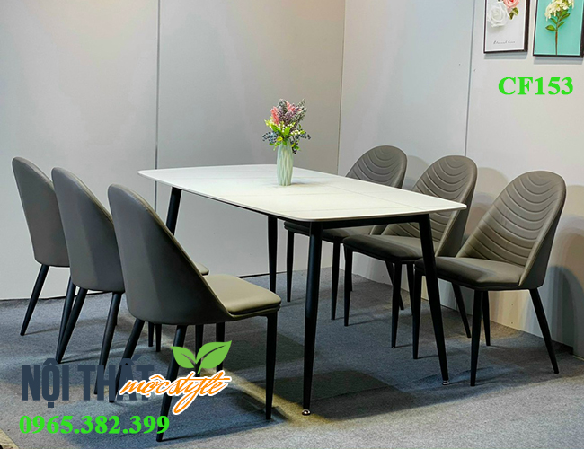 ban-an-ghe-Leaf Bộ bàn ăn 6 ghế Leaf ghi đậm kết hợp mặt đá ceramic cao cấp