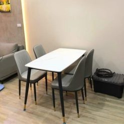 Bộ bàn ăn mặt đá 4 ghế Monet không tay màu ghi sale còn 5.8 triệu/ bộ