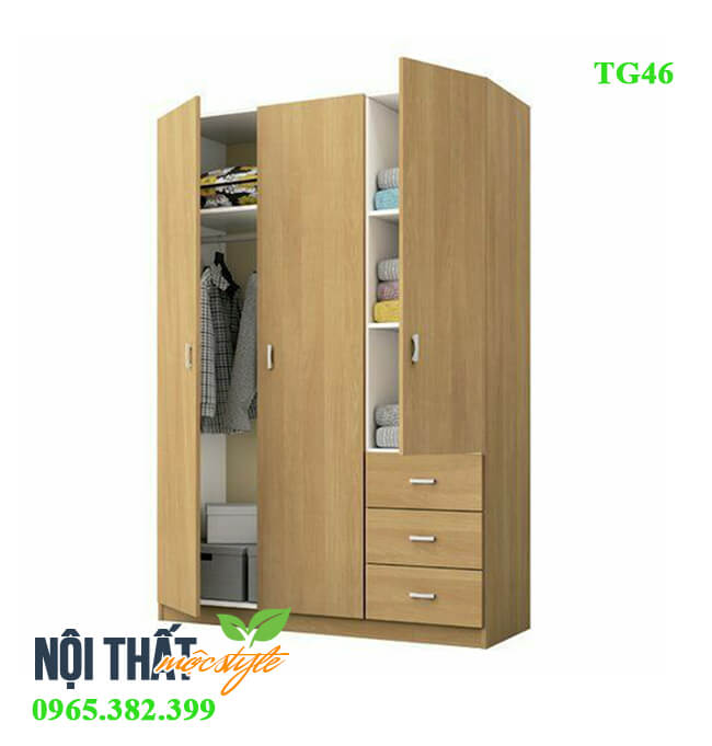 Tủ TG46 hệ cánh mở Tủ 3 cánh mở được chia ngăn bên trong tạo không gian xếp đồ thuận tiện